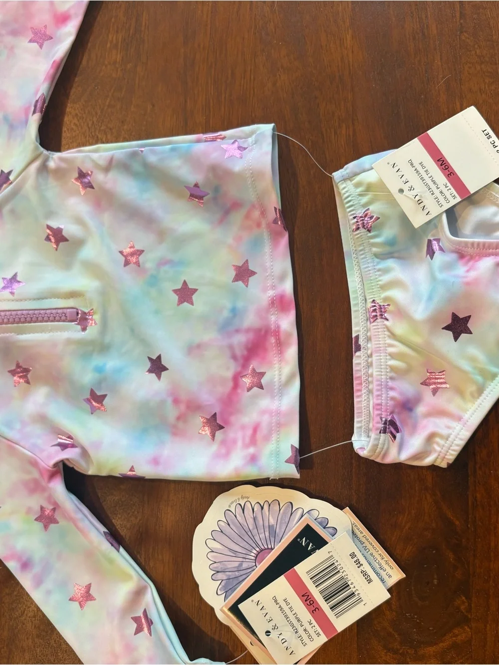 Kids' Long Sleeve Star Print Rash Guard Bikini Set - Pastel Tie-Dye